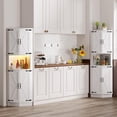 thumbnail image 6 of 64.6" Farmhouse Corner Cabinet with LED Light, Tall Bathroom Cabinet with 4 Barn Doors and 5 Tier Shelves, Freestanding Corner Bar Cabinet with USB Ports & Outlets for Living Room, Kitchen, Bar, 6 of 8