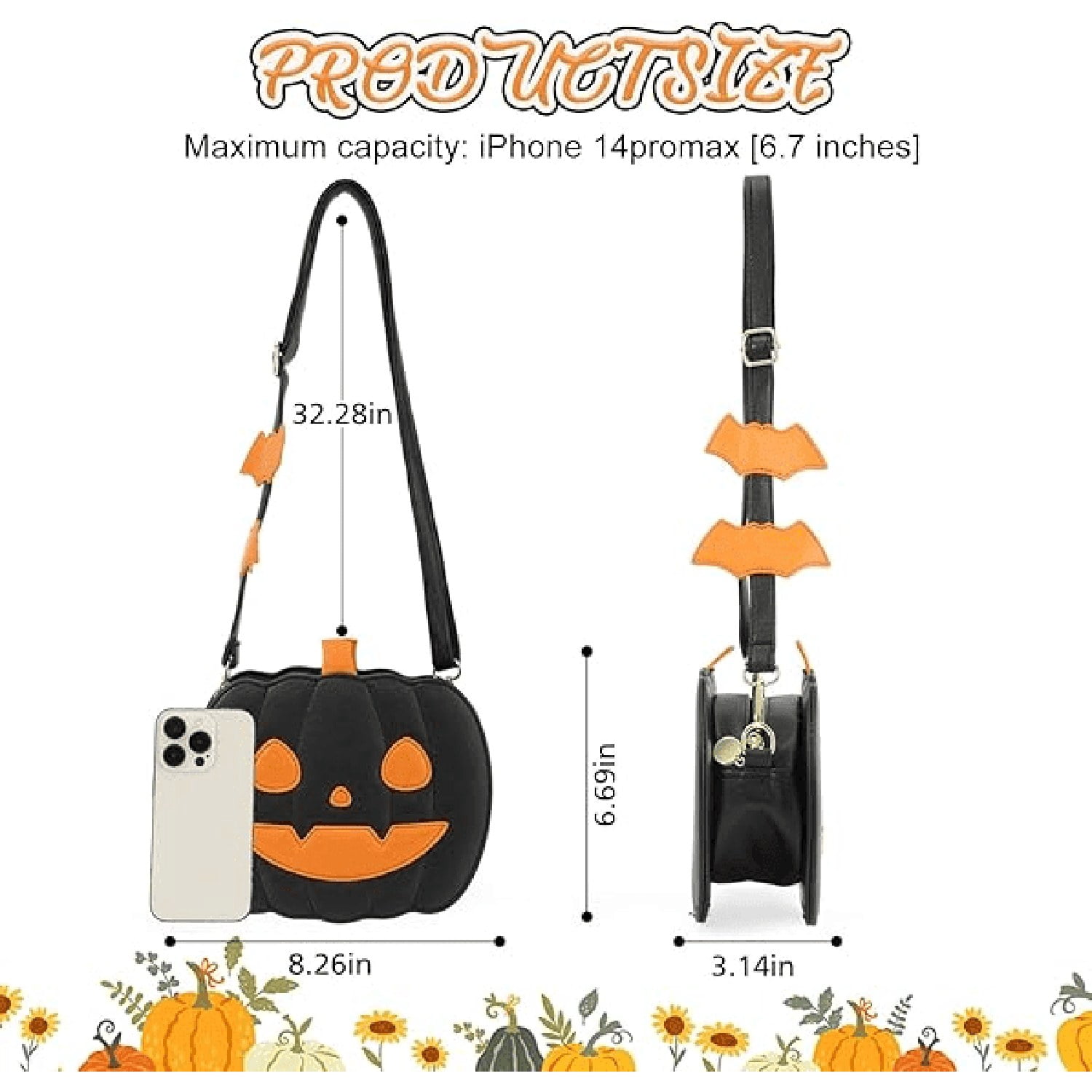 Halloween Pumpkin Crossbody Bag PU Leather Shoulder Purse for Women