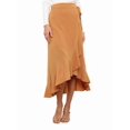 thumbnail image 3 of Womens One-Piece Wrap Tie Waist Solid Color Irregular Hem Chiffon Midi Skirt Elegant Flowy Khaki L, 3 of 9
