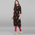 thumbnail image 4 of Janasya Indian Round Neck 3/4 Sleeve Floral Print Black Cotton Kurta For Women, 4 of 8