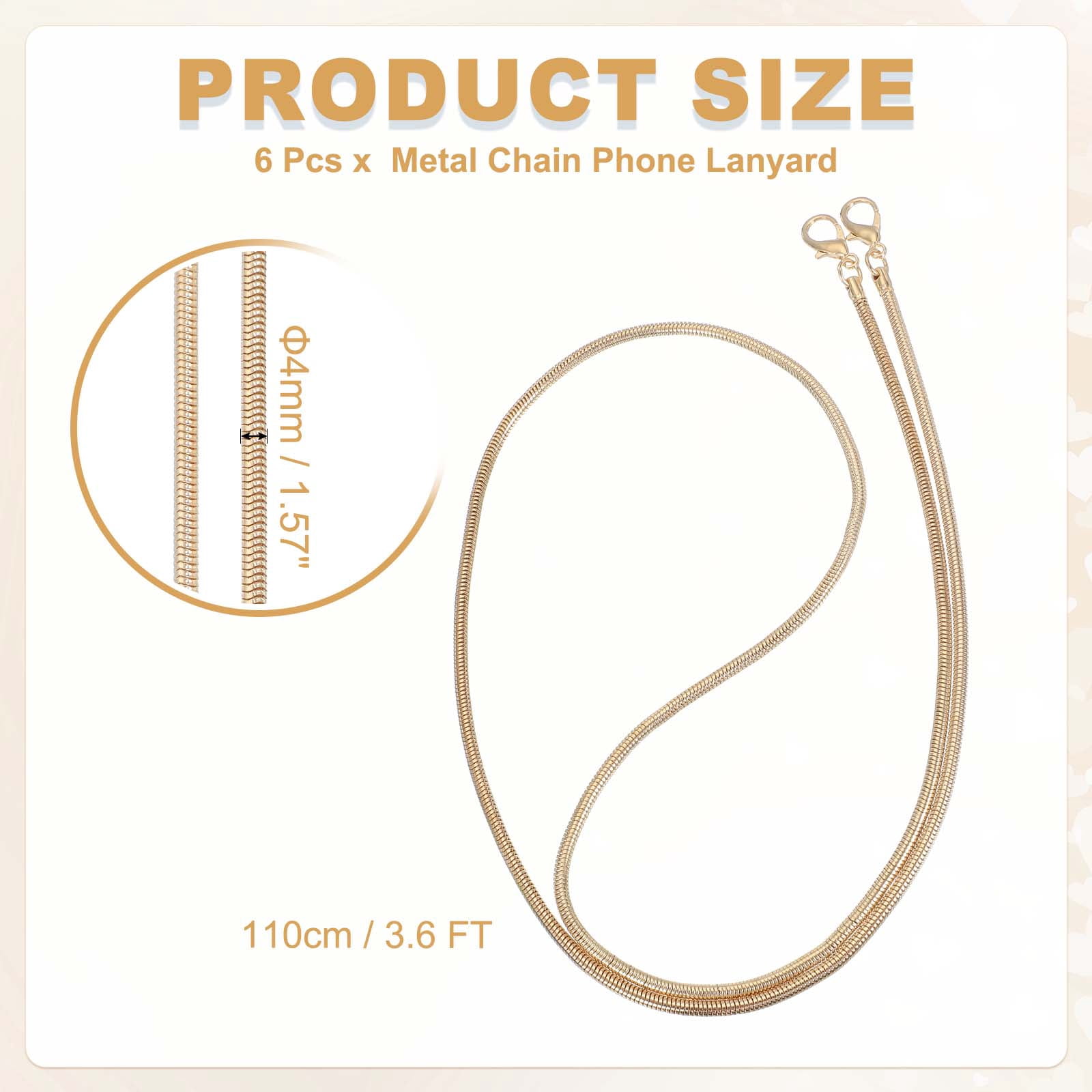 Uxcell Metal Chain Phone Lanyard, 6Pcs 1.6 Inch Anti Theft Crossbody Phone Strap with Detachable Tether Tabs Lanyard Leash for Women Pants Wallets, Gold