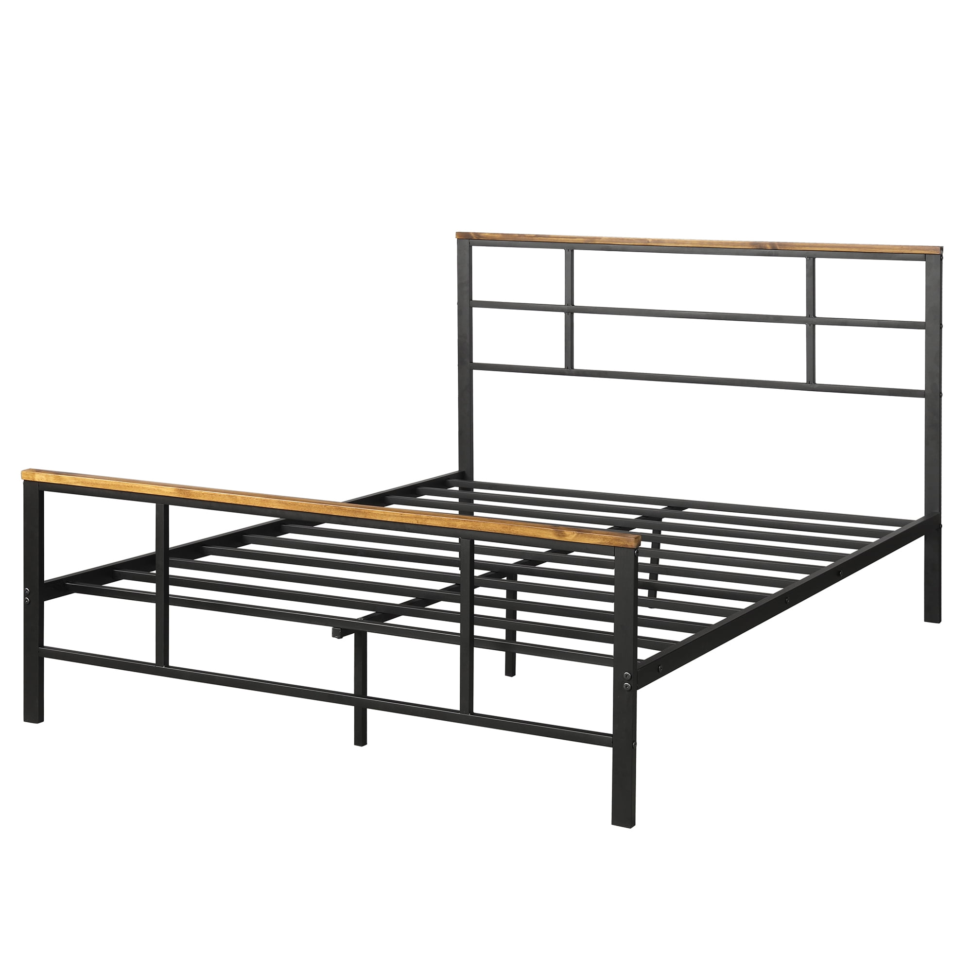 Kepooman Modern Queen Size Metal Bed Frame with Wood Decoration, Platform Bed with Headboard and Footboard, Black Kepooman Modern Queen Size Metal Bed Frame with Wood Decoration, Platform Bed with Headboard and Footboard, Black