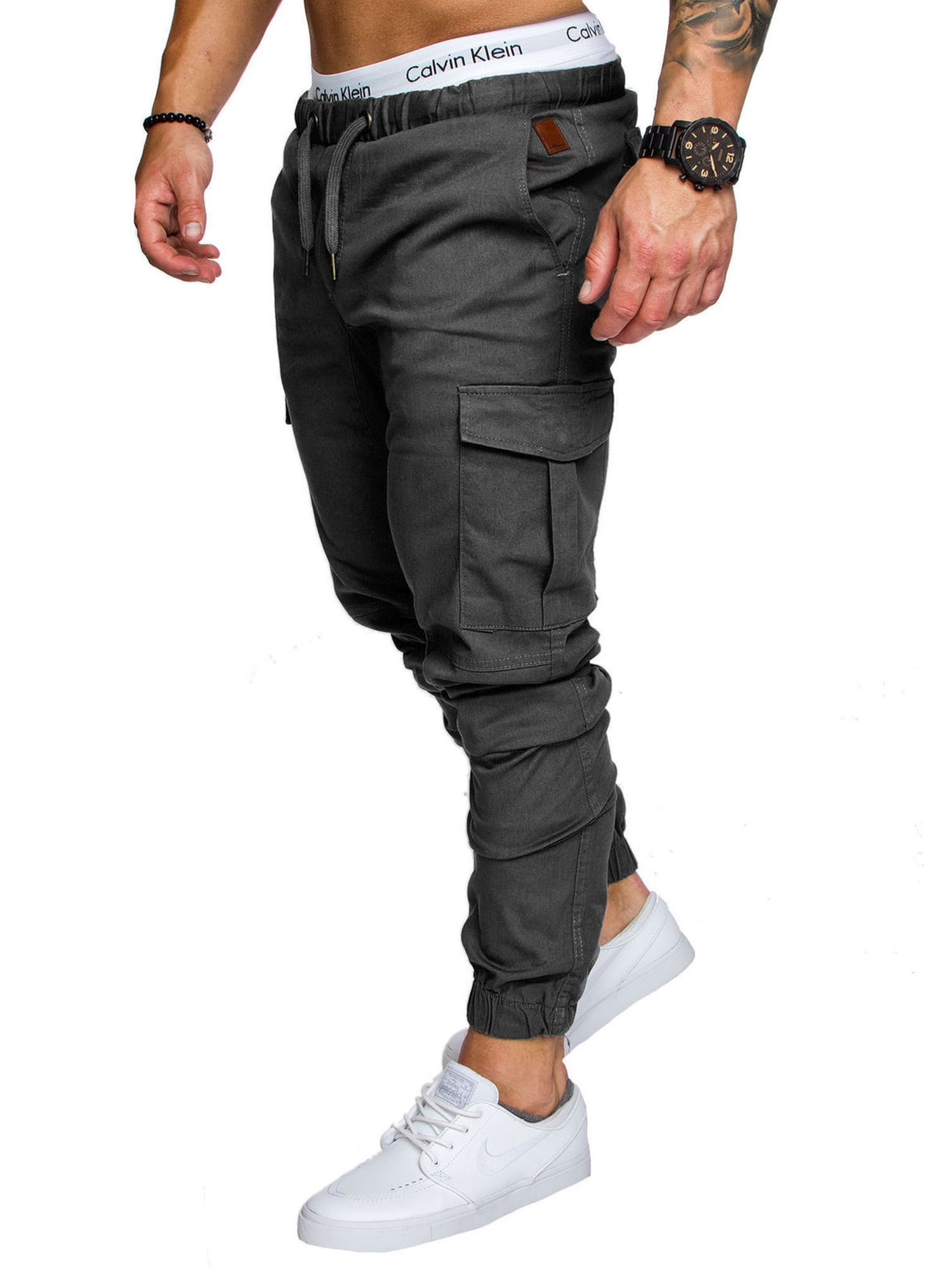 OCHENTA Homme Pantalon de Loisir Travail Casual Cargo en Coton Multi Poches Type Loose