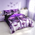 thumbnail image 2 of Homewish Purple Butterfly Twin Bedding, Diamonds Glitters Print Bedding Comforter Set, Black Reversible, 7pcs, 2 of 7