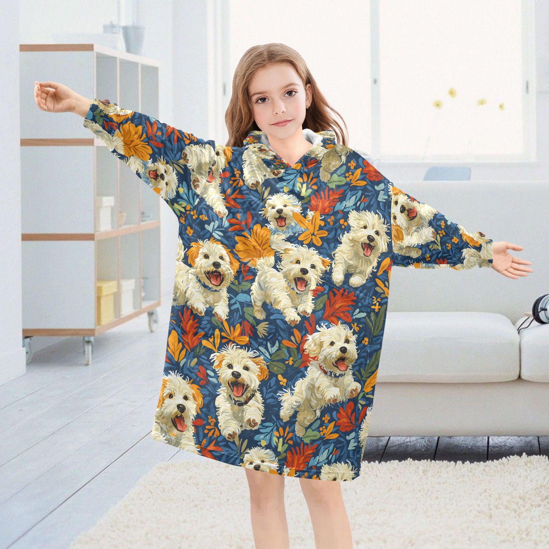joogoo Wearable Blanket Hoodie for Cute Dog in Floral Oversized Sherpa Hooded 3-14 YR M