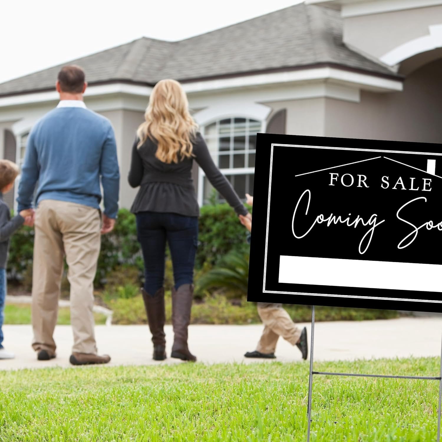 Coming Soon Real Estate Sign for Home  12 x 18 Yard Sign with H Frame Stake Home for Sale by Owner Double Sided Open House Realtor Black White Minimalist Modern