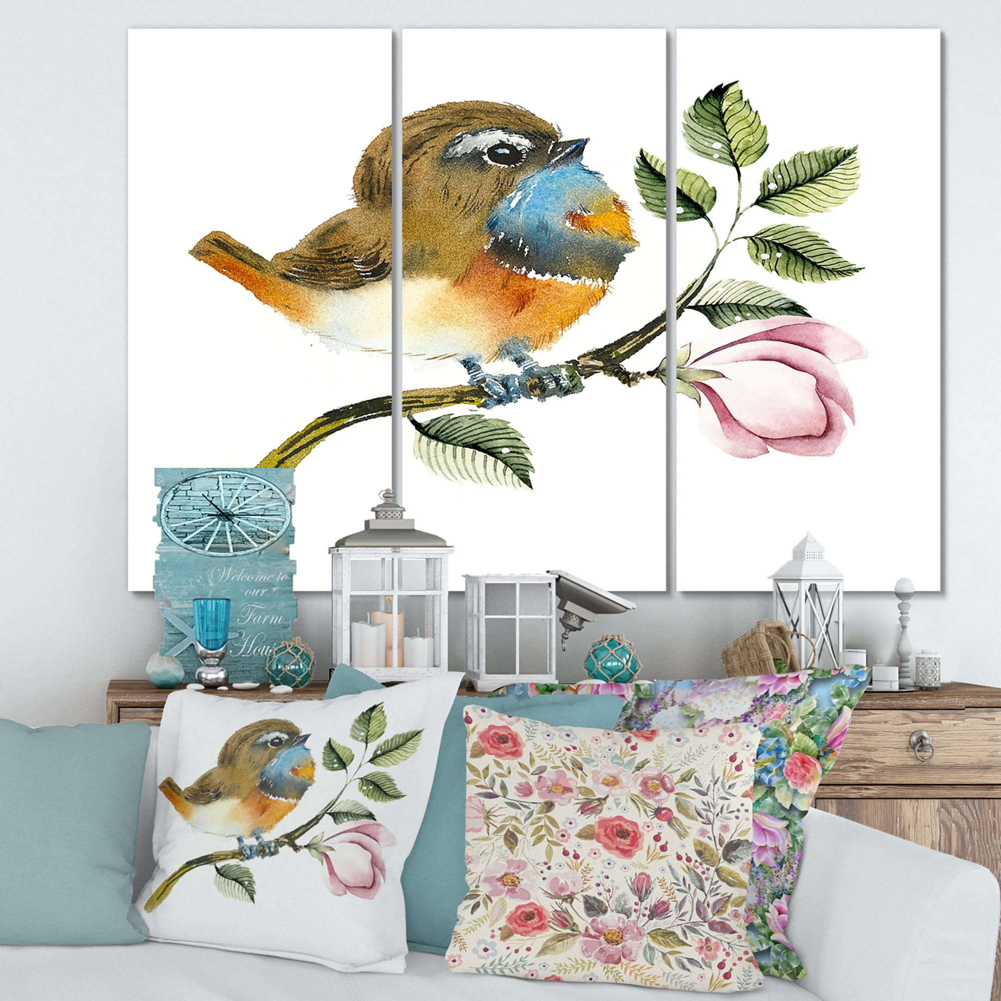 Designart ' Bluethroat Bird Sitting On A Branch ' Traditional Canvas Wall Art Print