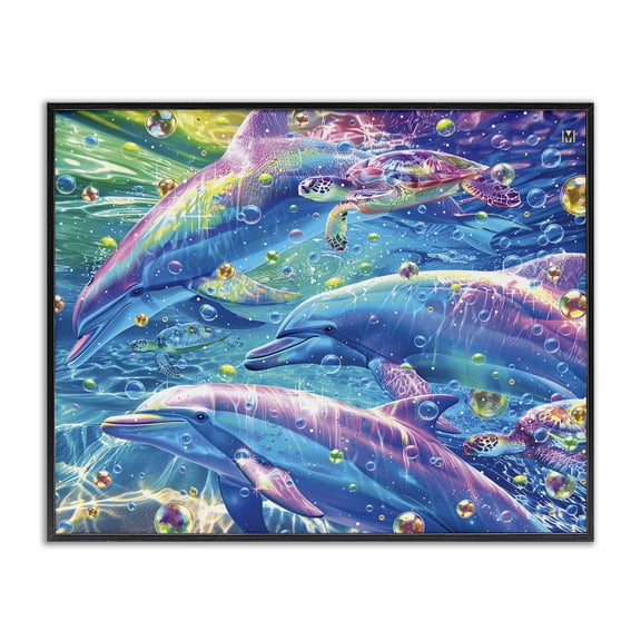 Stupell Industries Coastal Chromatic Dolphins Trio Black Framed Giclee Art, 14 x 11, by Michael Ward