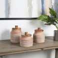 thumbnail image 2 of DecMode 8", 7", 6"H Light Brown Ceramic Decorative Jars with Wood Lids, 3-Pieces, 2 of 8