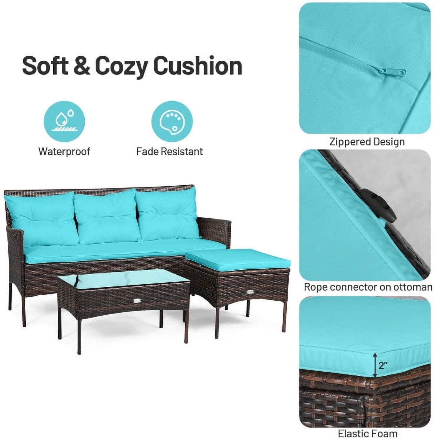 Aimee Lii 3 Pieces Patio Furniture Sectional Set with 5 Cozy Seat and Back Cushions, Outdoor Wicker Patio Furniture Set, Turquoise Aimee Lii 3 Pieces Patio Furniture Sectional Set with 5 Cozy Seat and Back Cushions, Outdoor Wicker Patio Furniture Set, Turquoise