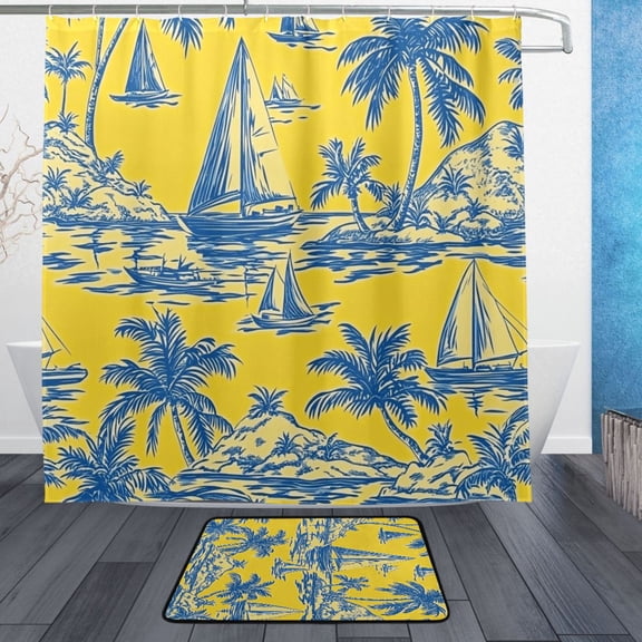 BZSMCE Shower Curtain and Bath Accessory Set,Nautical Daydreams in Blue and Yellow Pattern