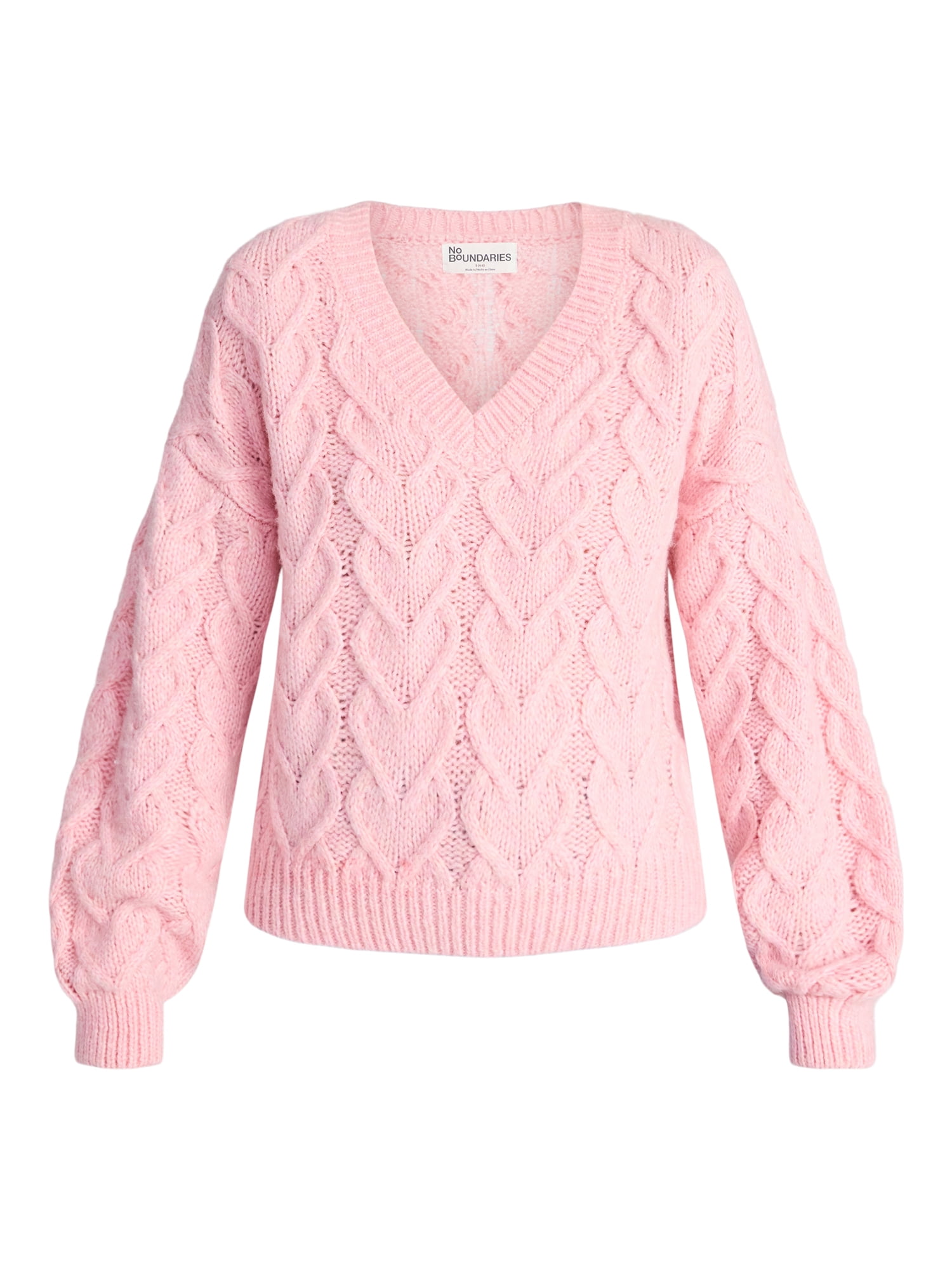 No Boundaries V-Neck Pullover Sweater, Midweight, Women's XXS-XXL