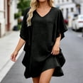 thumbnail image 2 of DHFJKG Summer Dresses Women Batwing Short Sleeve Solid Color Loose Fit V Neck Tunic Mini Dress Casual Daily Wear Trendy Dresses, 2 of 4