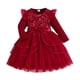 thumbnail image 1 of Arcos para Niñas Vestido de Malla de Manga Voladora con Cinturón Color Sólido Nudo de Arco Vestir Fiesta Casual Niños Vestido de Primavera, 1 of 7