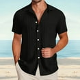 thumbnail image 2 of Hogleaql Linen Shirts for Men Button Down Short Sleeve Casual Shirt Beach Hawaiian Cotton Fashion T-Shirt Trendy Summer Tops Black XL, 2 of 5