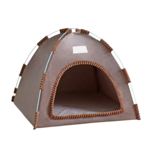 Nebwoak Pet Tent for Cats and Small Dogs - Enclosed Cave Bed with Reversible Cushion, All Season Breathable Linen Fabric, Indoor Outdoor Use, Cozy Pet Hideaway