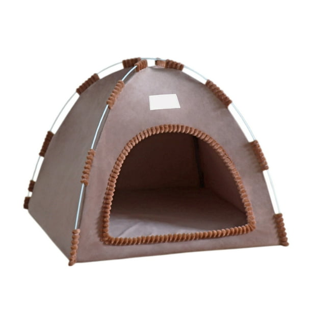 Tienda de campaña para gatos para interior y exterior, caseta para perros con acolchado extraíble y lavable, camas 2 en 1 para gatitos de interior, cama para mascotas, color marrón