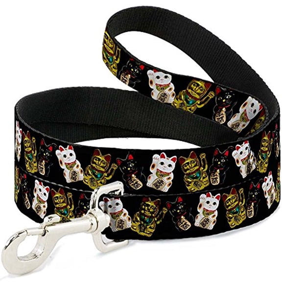 Buckle-Down "Maneki Neko Lucky Cats Gold Black White" Dog Leash