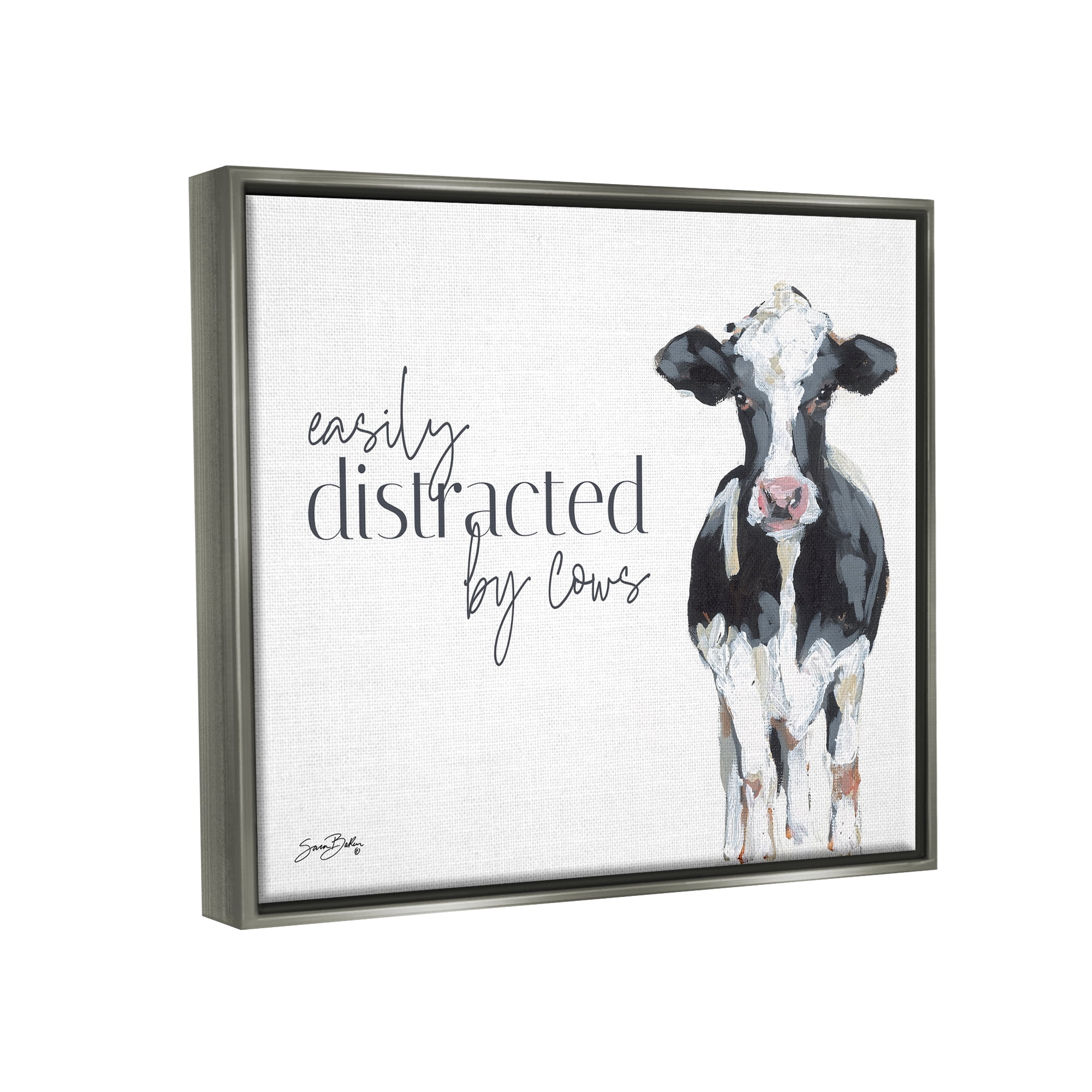 Stupell Easily Distracted By Cows Country Animals & Insects Painting Gray Floater Framed Art Print Wall Art