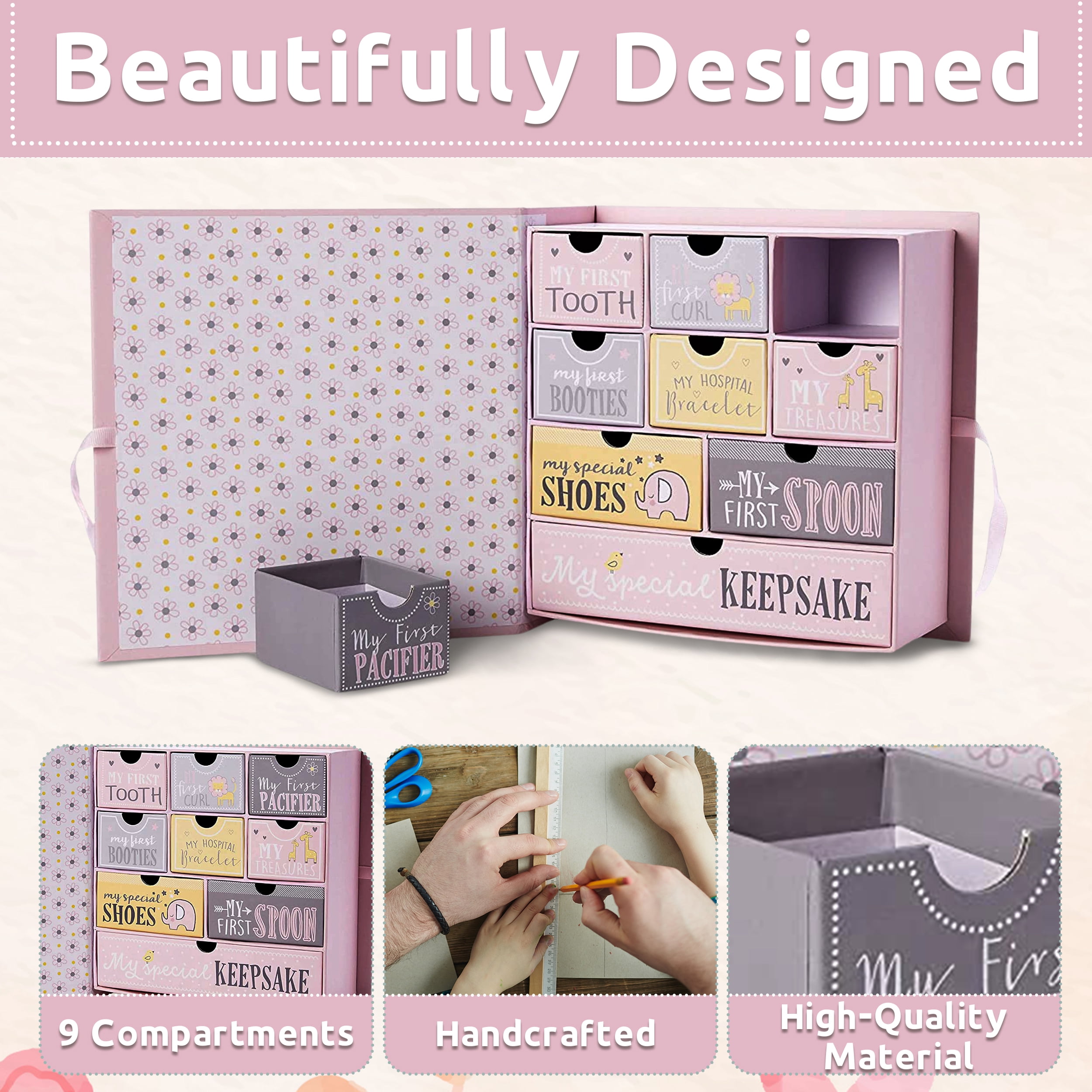 Votum Baby Milestone Keepsake Storage Box for Newborn Boys and Girls - Pink Fairytale
