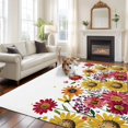 thumbnail image 3 of Area Rug 60×96in, Summer Yellow Red Chrysanthemum Floor Carpet Living Room Rug, Watercolor Pastoral Floral Non-Slip Welcome Mat Indoor Rugs for Bedroom Dining Room, 3 of 9