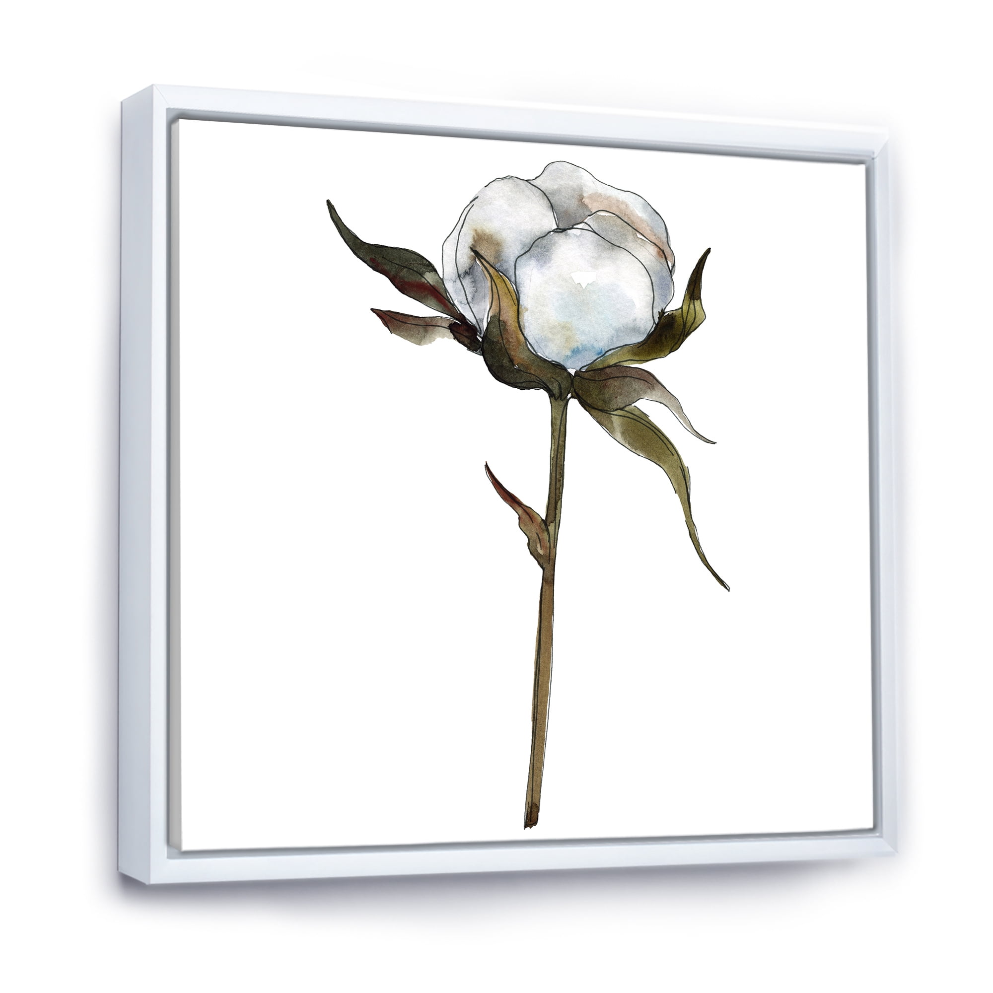 Designart 'Cotton Flower Retro Style' Traditional Framed Canvas Wall Art Print