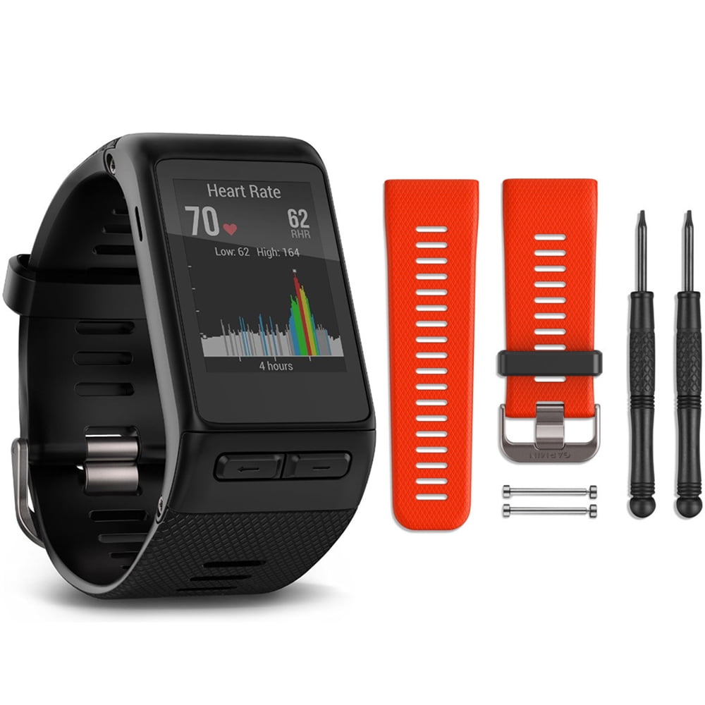 Garmin Vivoactive HR GPS Smartwatch - Regular Fit (Black) Lava Red Band Bundle includes