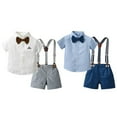thumbnail image 5 of Gyratedream Toddler Baby Suspenders Outfits Stand Collar Short Sleeve Button down Shirt Top + Bow + Elastic Waistband Straps Overalls Shorts with Pockets 3 Piece Sets Infant Kids for 3 Months-6 Years, 5 of 5