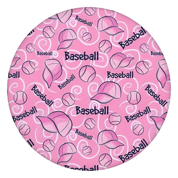 Pink Baseball Caps and Balls Pattern Round Fitted Tablecloth with Elastic Edge,Dining Table Cover Waterproof,Outdoor Round Tablecloth for Camping,Dining,Indoor and Outdoor