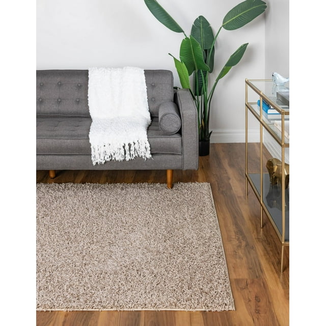 Comfort Solid Shag Collection Rug 4' x 6' Taupe Shag Rug Perfect For Entryways