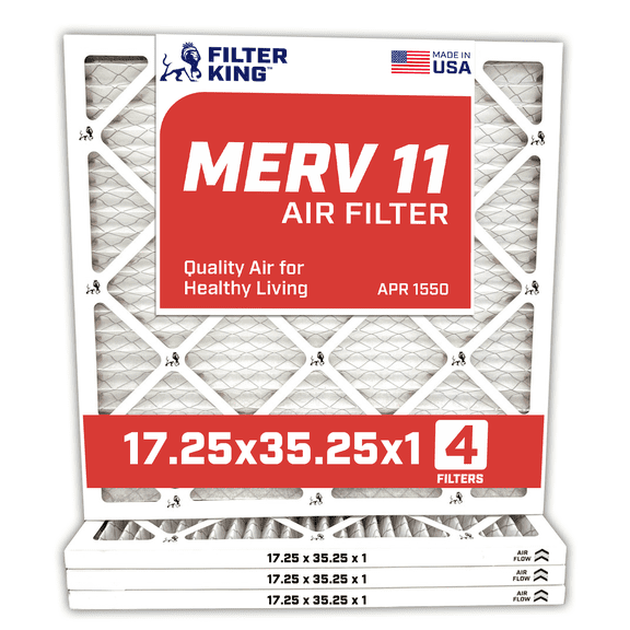 Filter King 17.25x35.25x1 Air Filter | 4-PACK | MERV 11 HVAC Pleated A/C Furnace Filters | MADE IN USA | Actual Size: 17.25 x 35.25 x .75"