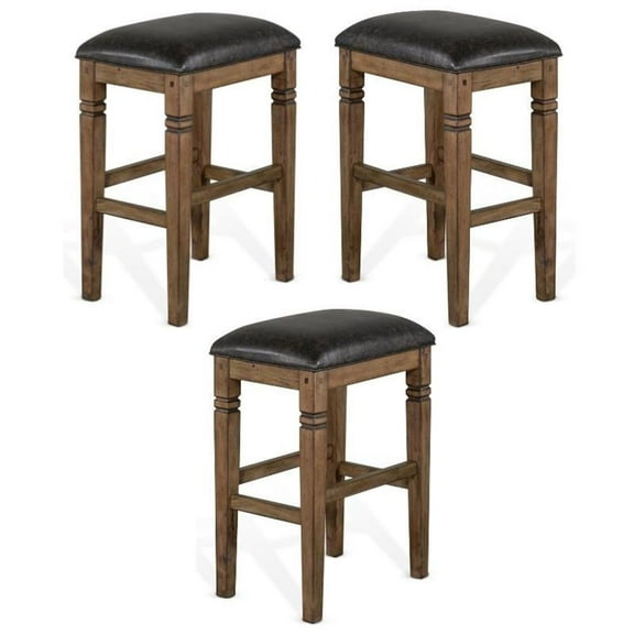 Home Square 30" Wood Backless Stool with Cushion Seat in Brown - Set of 3