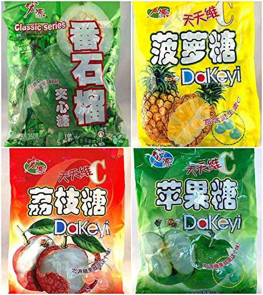 Hong Yuan Classic Series DMF15 Pineapple Guava Green Apple Lychee Candy 4 Pack 12.3 oz Dakeyi with FREE Candy Samples