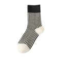 thumbnail image 1 of GDREDA Ankle Socks Women's Mid Tube Socks Double Double Vertical Stripes Spliced Rabbit Wool Socks Thick Warm Socks Black,A, 1 of 4