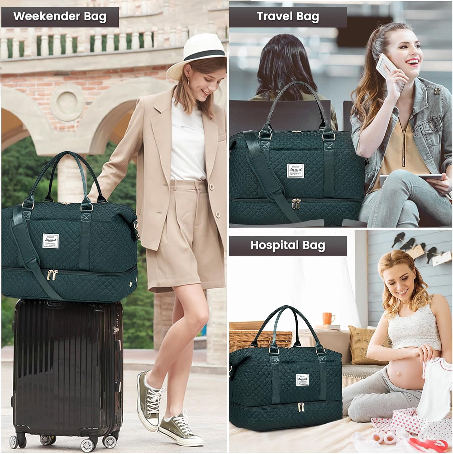 LOVEVOOK Travel Duffle Bag,Weekender Bags for Women with Shoe Compartment，Carry on Overnight Bag with Toiletry Bag,Gym Duffel Bag with Wet Pocket, Hospital Bags for Labor and Delivery