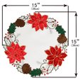 thumbnail image 3 of OVZME Christmas Placemats Set of 4, Embroidered Red Poinsettia Table Mats White Textured Fabric Round Placemats with Applique Velvet Flower for Dinner Table,Holiday Farmhouse Table Top Decor, 16"x16", 3 of 6