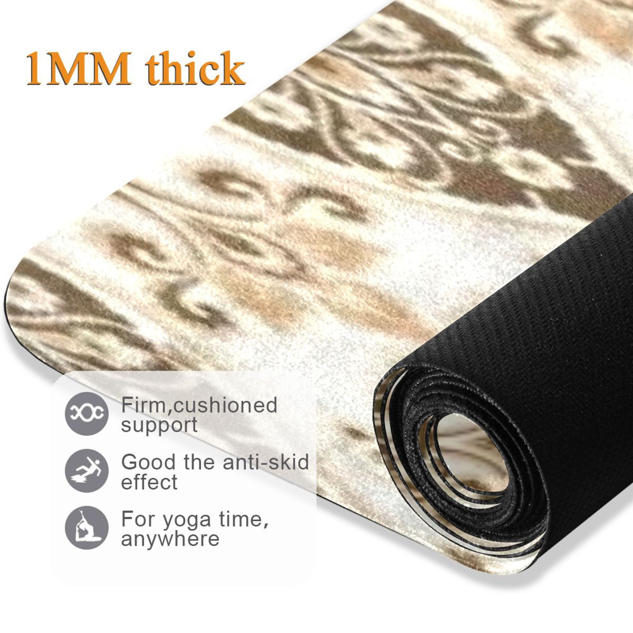 BZSMCE Yoga Mat Women Fitness Mat Gold Cream Ornate Damask Pattern