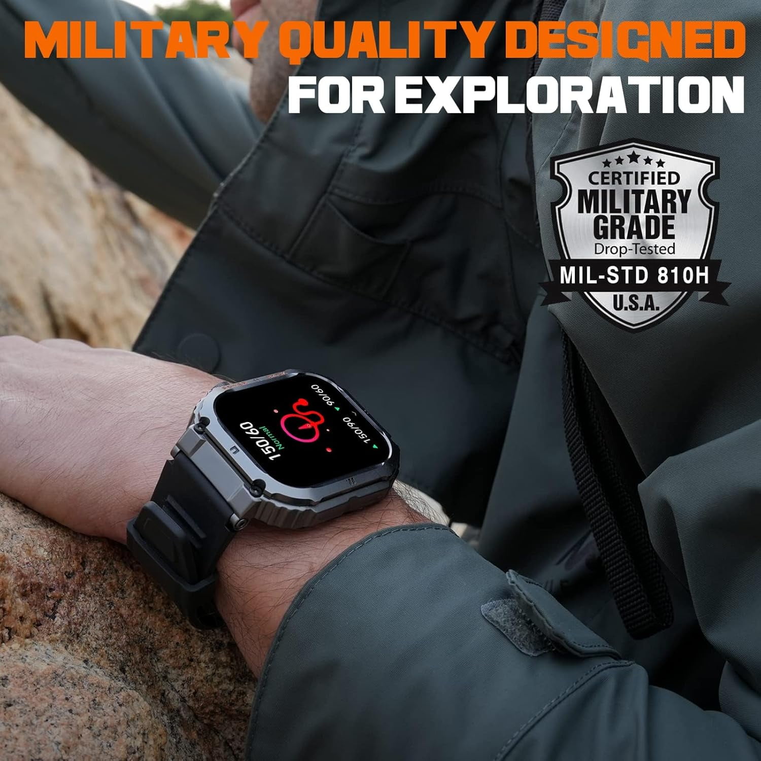 AMAZTEK Smart Watch,2 inch Smart Watch,Waterproof Rugged Smart Watch with Bluetooth Call(Answer/Dial Calls) Ultra Long Battery Life,100+ Sports Modes Activity Tracker Men's gift silicone strap