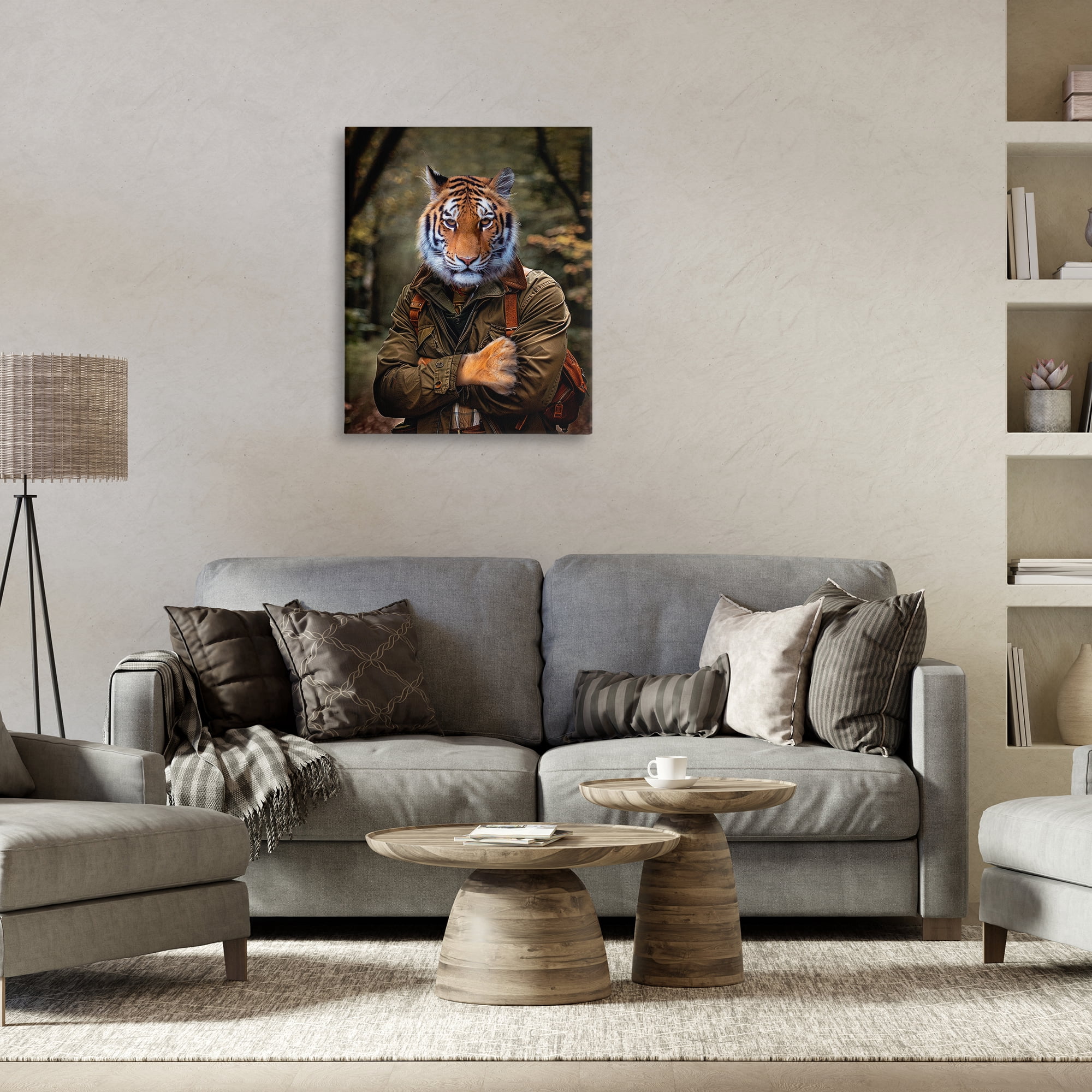 Stupell Industries Tiger in Hiking Attire Animals & Insects Painting Gallery Wrapped Canvas Art Print Wall Art, 24 x 30