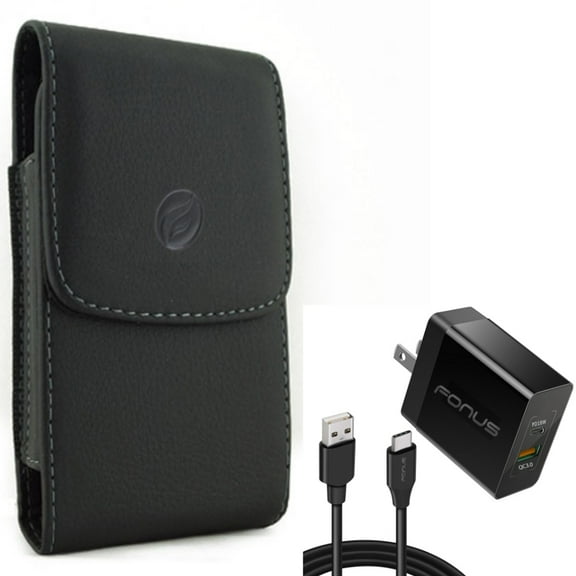 Case Belt Clip w 36W PD Home Charger for Samsung Galaxy S22 Ultra,S22 S21 Ultra,S21 S20 Ultra,S20 Plus,Ultra Fan Edition - Leather Holster Cover, Fast Type-C 6ft Long Cable USB-C
