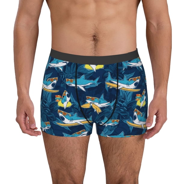 Balery Cartoon Surfer Sharks Calzoncillos bóxer para hombre, ropa interior de algodón suave y transpirable con cinturilla de nailon-Large