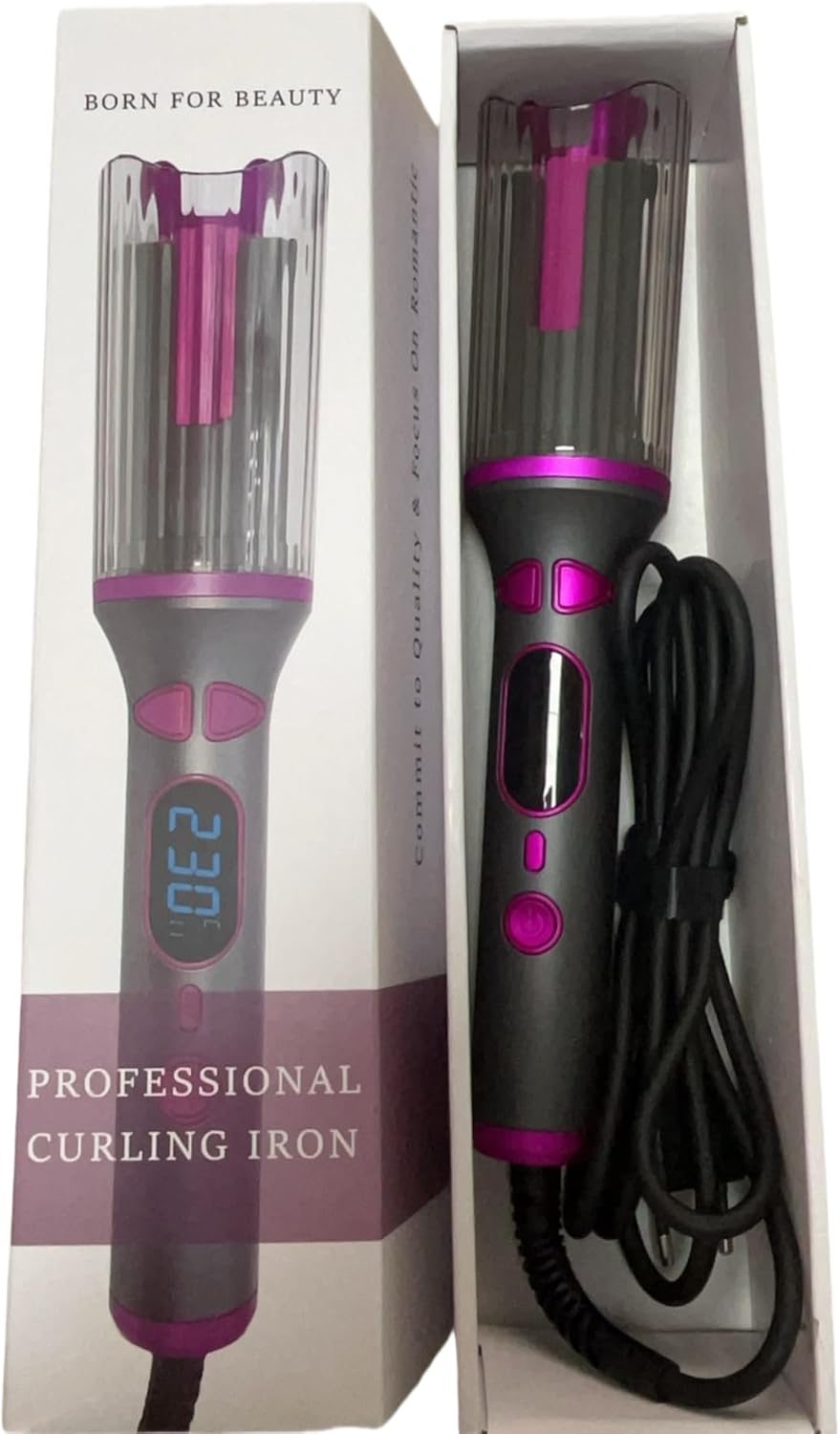 Automatic Curling Iron, 1 Inch Ceramic Barrel, Auto Rotating Hair Curler with 4 Temperature Settings, Timer, Dual Voltage, Auto Shut Off (Grey)