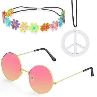  24 Pcs Hippie Costume Accessories Set for 60s 70s with Hippie  Sunglasses, Rainbow Peace Sign Necklaces Earrings, Flower Crown Headband  and Vintage Tie Dye Bandana Retro for Hippie Party Supplies 