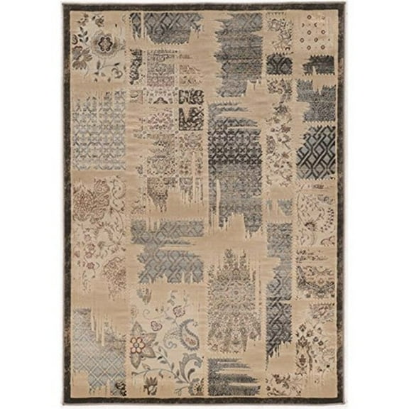 Linon Jewel Patchwork Machine Made Polypropylene 5'x7'6" Rug in Beige