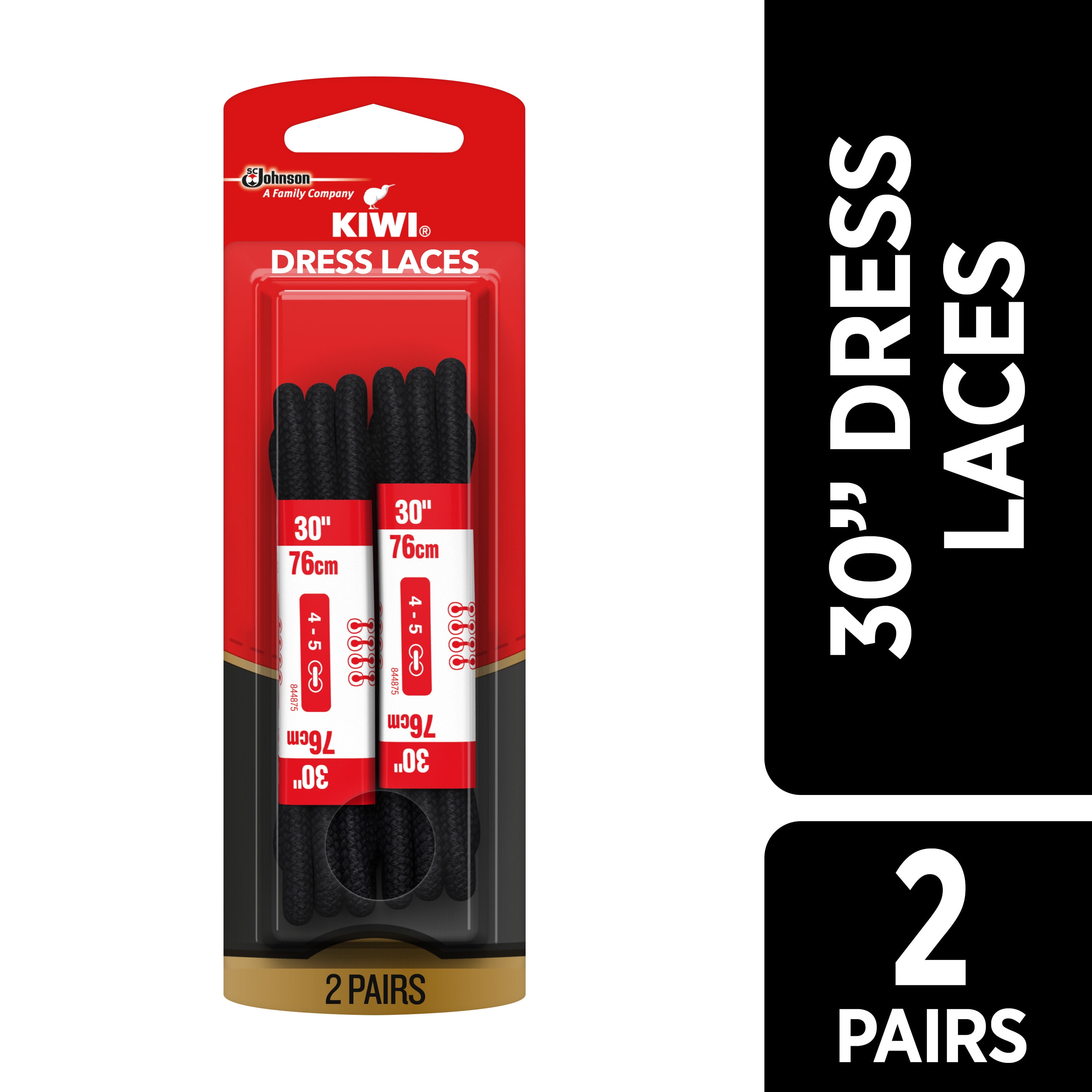 30-Inch Shoelaces Black 2-Pairs Kiwi Waxed Round Dress Laces Fits Dress Shoes 