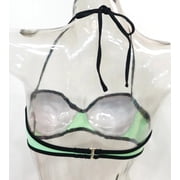SO Mint Color-Block Molded Push-Up Halter Strap Crochet Bikini Top Swimwear Juniors' Small