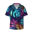 thumbnail image 2 of Lafuoo Colorful Tropical Leaves Pattern Men's Cuban Collar Short Sleeve Shirt, Button-Down Resort Beach Pocket Shirt-4X-Large, 2 of 7
