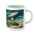 thumbnail image 3 of Ambesonne Nautical Ceramic Coffee Mug, Teal Ocean Whale Turtle, 11 oz, Teal Ecru and Pale Cinnamon, 3 of 4