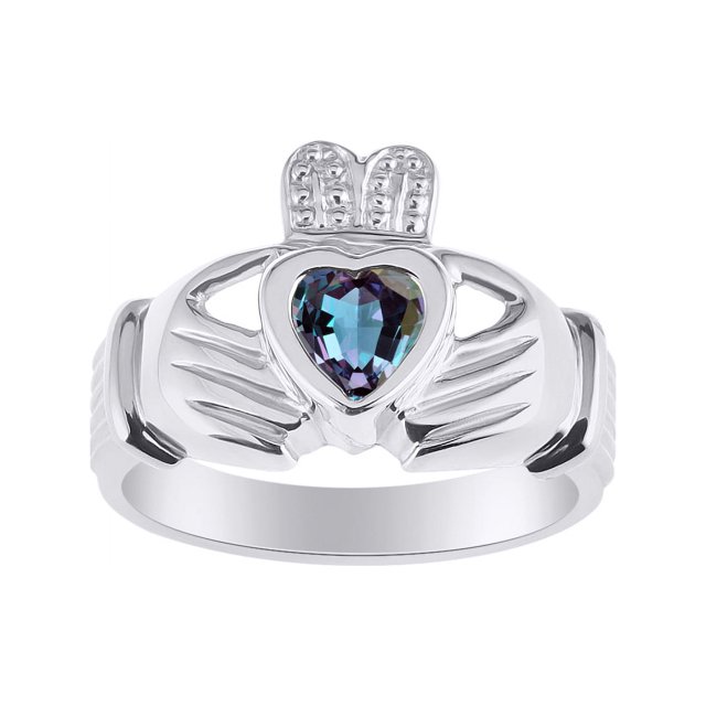RYLOS Rings Sterling Silver Claddah Love, Loyalty & Friendship Heart 6MM Gem Irish Wedding Band Claddagh Rings June Alexandrite Jewelry Size 5