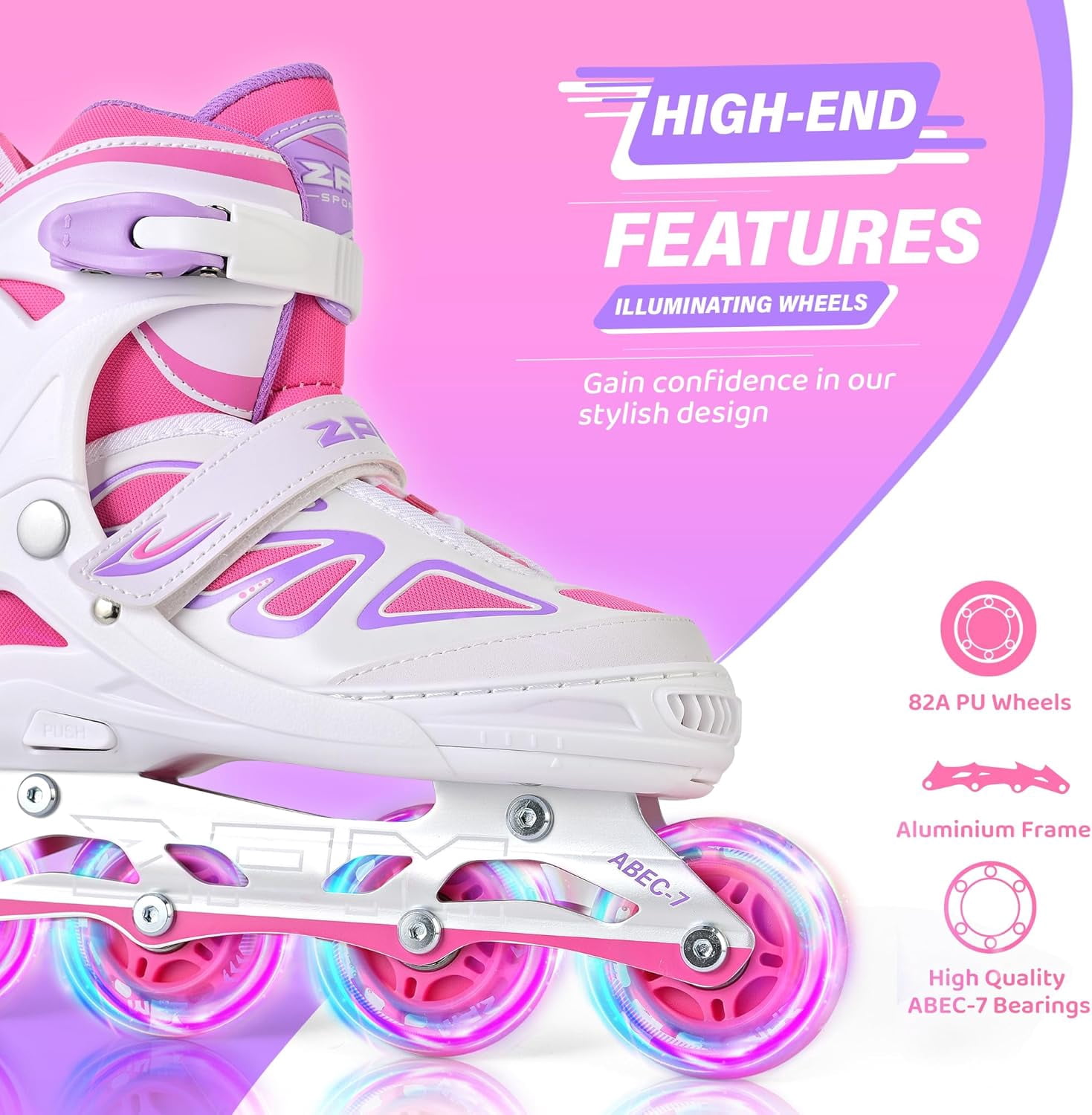 PrimeCook Shop Vinal Girls Adjustable Flashing Inline Skates, All Wheels Light Up, Fun Illuminating Skates for Kids Men Adult Women and Boys